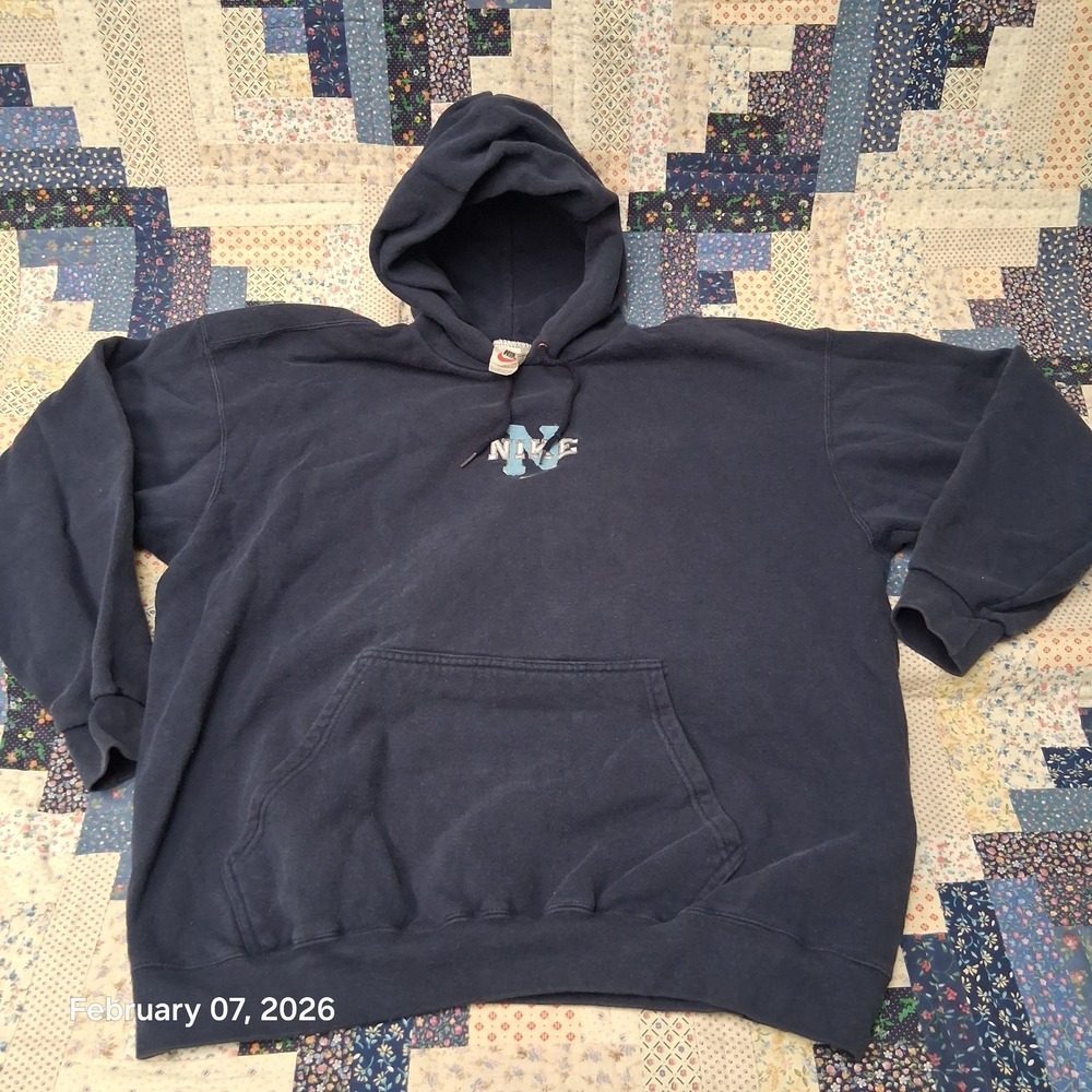 Vintage Nike Hoodie Adult XL Navy Blue Embroidered N Spellout Center Swoosh Logo